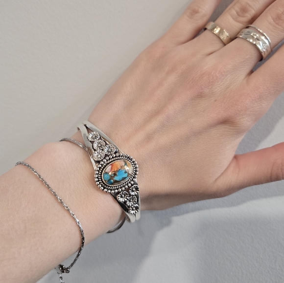 Handmade Jewelry - Thorny Oyster Turquoise Sterling Cuff